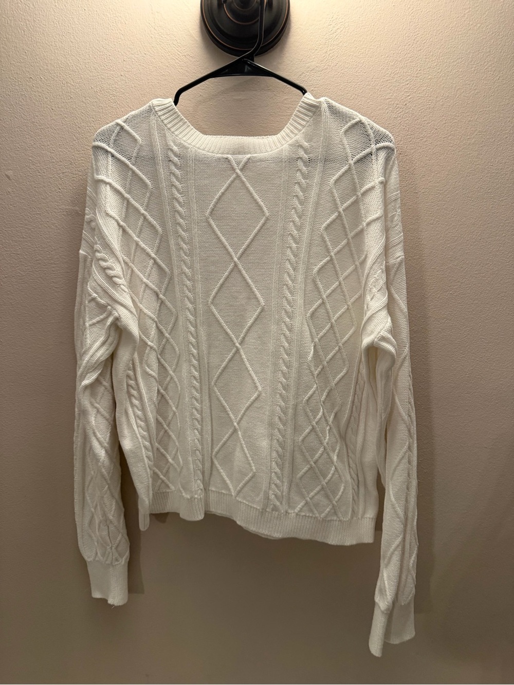 Edikted White Cable Knit Diamond Pattern‎ Crewneck Sweater Womens Medium